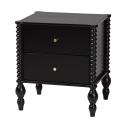 Baxton Studio Callison Spindle Nightstand - 2-Drawer Farmhouse Bedside Table with Turned Accents for Bedroom, Black